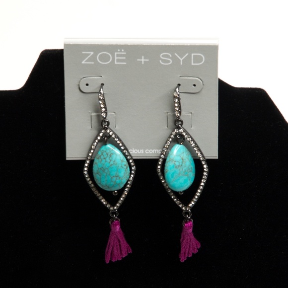 🌺 Zoe + Syd Turquoise Pink Tassel Drop Earrings - Picture 4 of 4